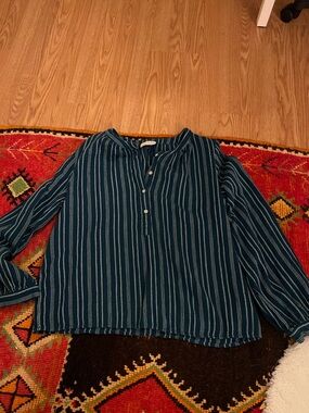 Universal Thread Navy and White Striped Henley Blouse